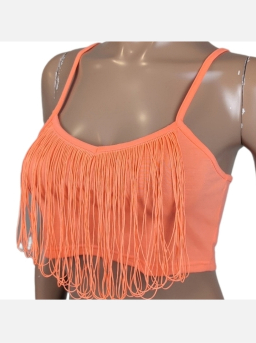 Topshop Fringe Crop Top Orange Cami Bandeau Festival Sleeveless Tank Size 8